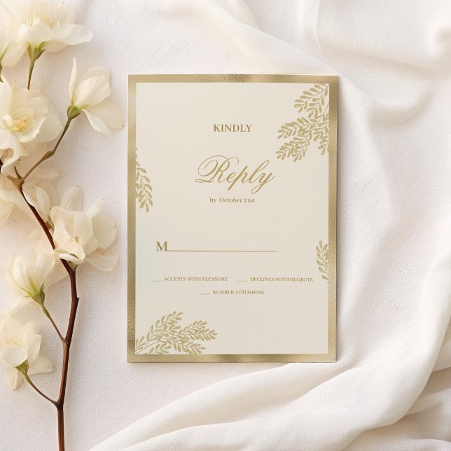 Luxury ivory gold glitter leaf floral Wedding RSVP Invitation (Luxury ivory gold glitter leaf floral Wedding RSVP)
