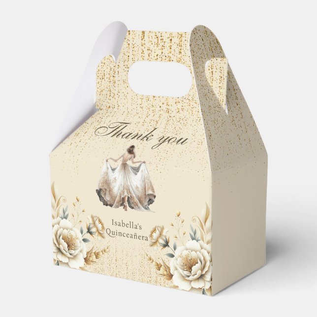 Luxury Ivory Gold Mexican Style Quinceañera Favor Box (Front Side)