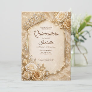 Luxury Ivory Gold Princess Quinceañera Invitation