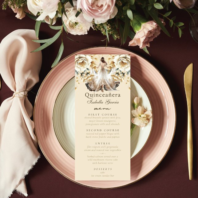 Luxury Ivory & Gold Quinceañera  Menu (Creator Uploaded)