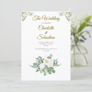 Luxury Ivory Rose Wedding Greenery Gold Invitation