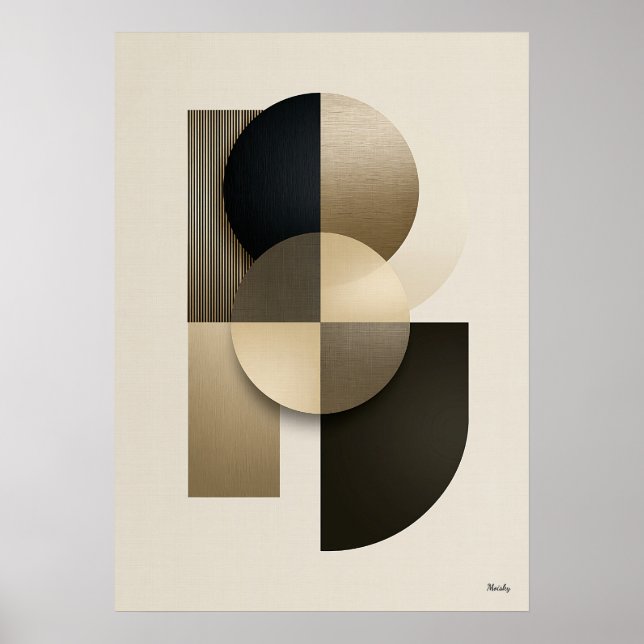 Luxury Japandi Geometric Abstract Wall Art Gold (Front)