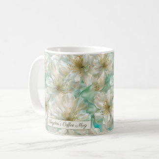 Luxury Jasmine Golden Sage Green Floral Script Coffee Mug