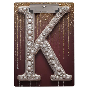 Luxury Jewel Letter K Monogram With Glitter Clipboard