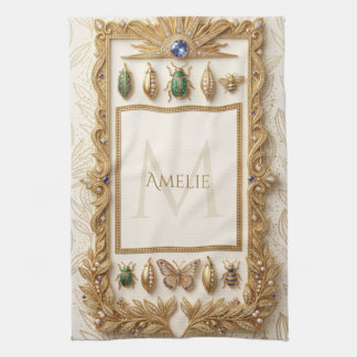 Luxury Jeweled Botanical Frame with Custom Name Kitchen Towel