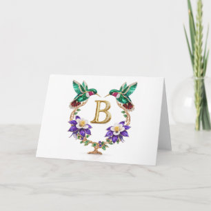 Luxury Jeweled Hummingbird Monogram B Wedding Thank You Card