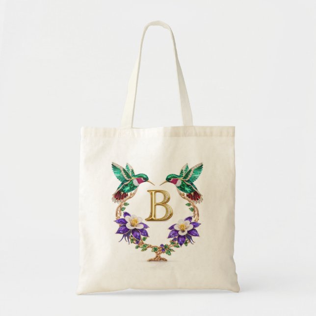 Luxury Jeweled Hummingbird Monogram B Wedding Tote Bag (Front)