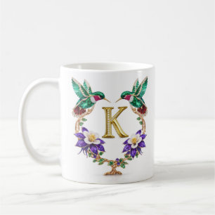 Luxury Jeweled Hummingbird Monogram K Coffee Mug
