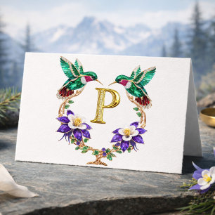 Luxury Jeweled Hummingbird Monogram P Wedding Thank You Card