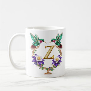 Luxury Jeweled Hummingbird Monogram Z Coffee Mug