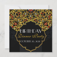 Luxury Jewelled Black Red Gold Birthday Dinner