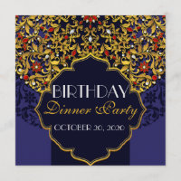 Luxury Jewelled Blue Red Gold Birthday Dinner