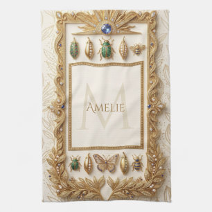 Luxury Jewelled Botanical Frame with Custom Name Kitchen Towel