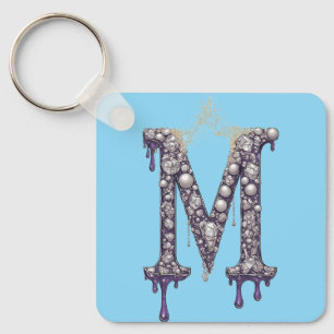 Luxury Jewelled Letter M Monogram With Pearls Keychain