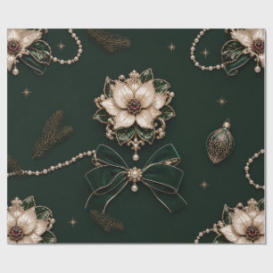 Luxury Jewelled Poinsettia Christmas Emerald Wrapp Wrapping Paper
