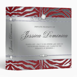Luxury Jewellery Binder Zebra Sparkle Red Silver