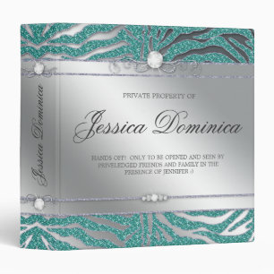 Luxury Jewellery Binder Zebra Sparkle Teal Silver