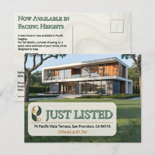 Luxury Just Listed Realtor Photo Sage Gold Marble  Postcard