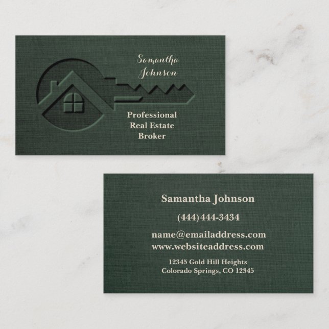 Luxury Key Pine Green Real Estate Business Card (Front/Back)