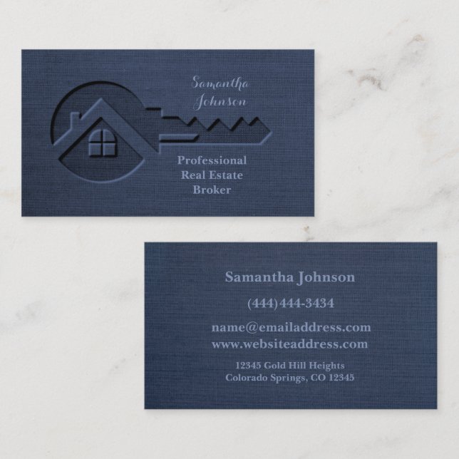 Luxury Key Saphire Blue Real Estate Business Card (Front/Back)