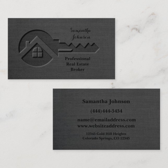 Luxury Key Slate Grey Real Estate Business Card (Front/Back)