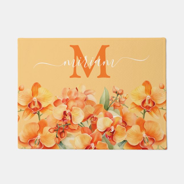 Luxury Kitchen Floor Mat: Orange Orchids Doormat (Front)