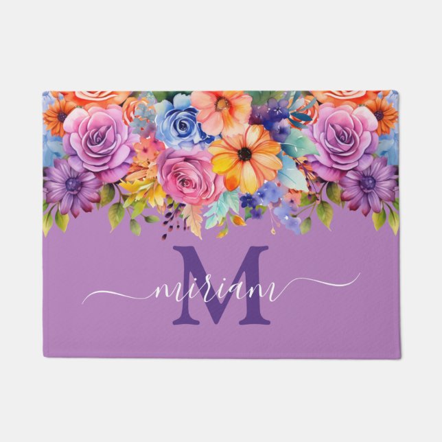 Luxury Kitchen Floor Mat: Spring Purple Flowers Doormat (Front)