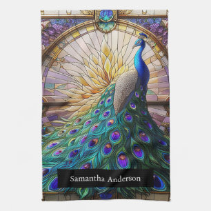 Luxury Kitchen: Stained Glass Peacock Custom Name Kitchen Towel