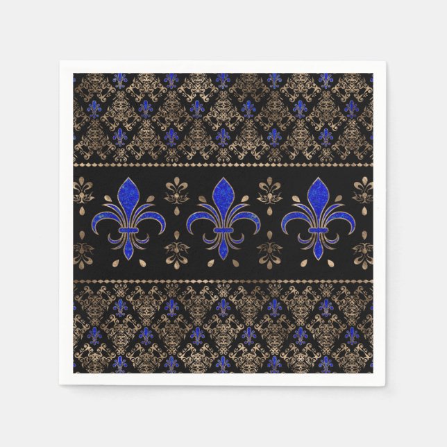Luxury Lapils Lazuli and gold Fleur-de-lis ornamen Napkin (Front)