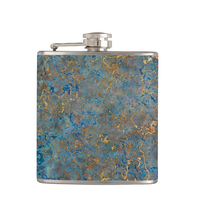 Luxury Lapis Lazuli Blue and Gold Marble Hip Flask (Front)