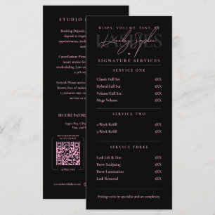 Luxury Lash Tech Pink Black Lash Bar Price List Menu