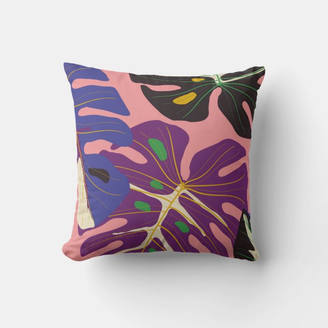 Luxury leaf art deco wallpaper. Nature background. Throw Pillow (Front)