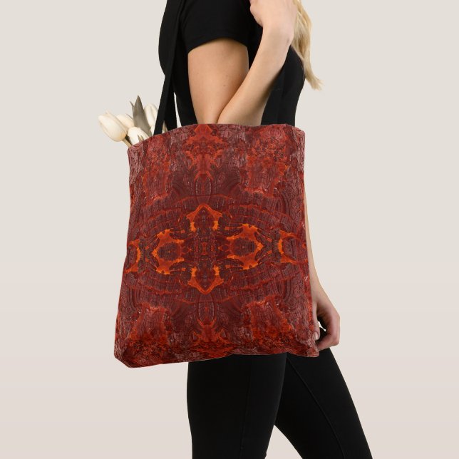Luxury Leather Textured Golden Brown Pattern Tote Bag (Close Up)
