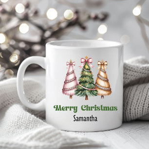 Luxury Leopard Christmas Trees Custom Name Mug