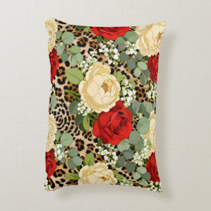 Luxury Leopard & Red Rose Pattern  Accent Pillow