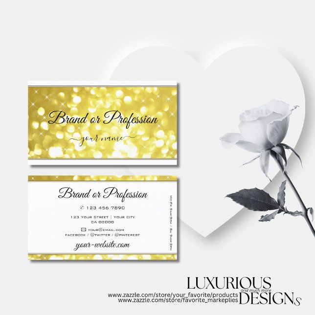 Luxury Light Golden Glitter Stars Elegant White Business Card (Creator Uploaded)