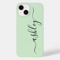 Luxury Light Green Phone Case with Custom Name.