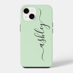 Luxury Light Green Phone Case with Custom Name.