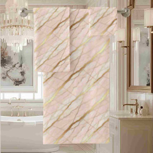 Luxury Light Pink and Gold Marble Bath Towel Set