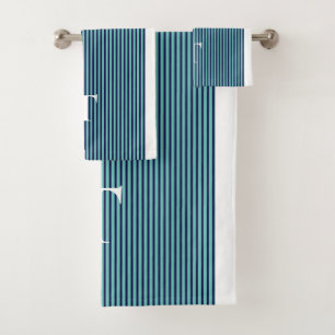 Luxury Light Teal Striped Boy Monogrammed Bath Towel Set
