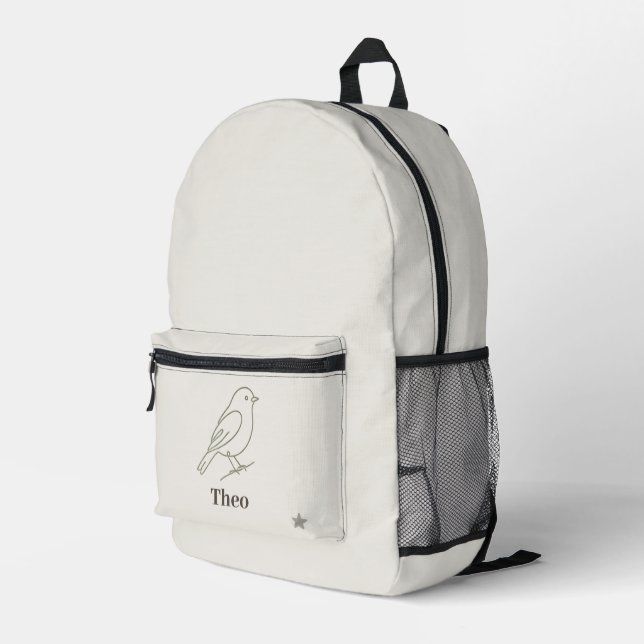 Luxury Line Art Bird Kids Personalized Name Printed Backpack (Back Corner Right)