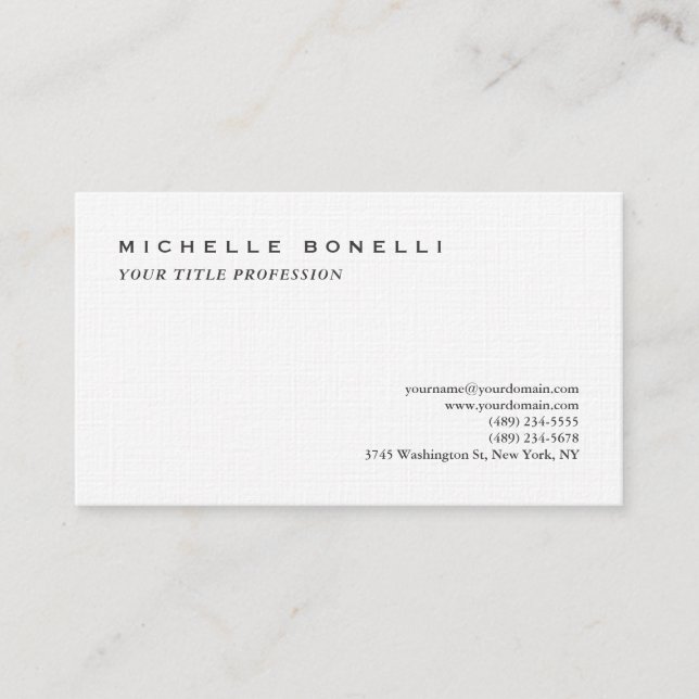 Luxury Linen Classical Plain Professional Business Card (Front)