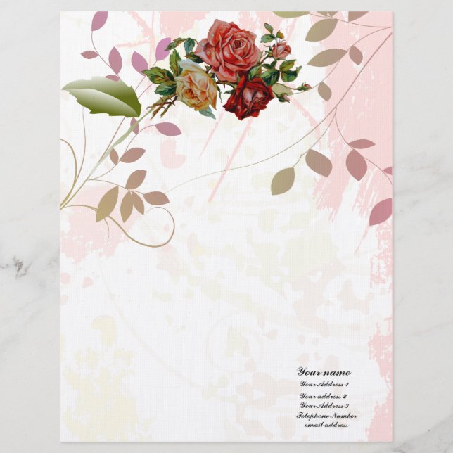 Luxury linen Rose  flourish floral Thank you Paper (Front)