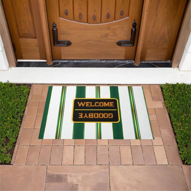 Luxury Linen Trendy Green Gold Texture Collection Doormat (Outdoor)