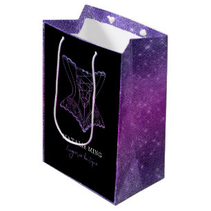 Luxury Lingerie Boutique Logo Purple Glitter Mediu Medium Gift Bag