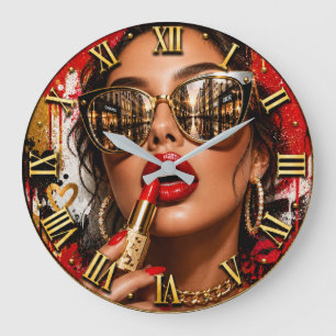 Luxury Lipstick Glam Woman Portrait Shopping Large Clock