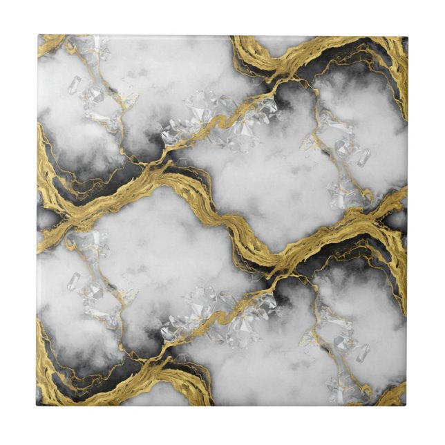 Luxury Liquid Gold White Marble Elegant Tile (Front)