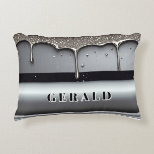 Luxury Liquid Metal Custom Name Sleek Chrome Drip Accent Pillow