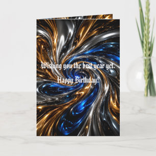 Luxury Liquid Metal Spiral Gold Blue Abstract Card