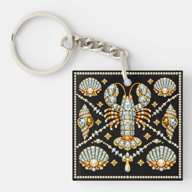Luxury Lobster Bejewelled Patterned Design Diamond Keychain (Front)